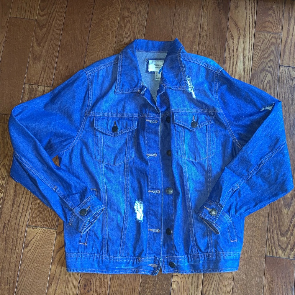Forever 21 Oversized Distressed Denim Jean Jacket